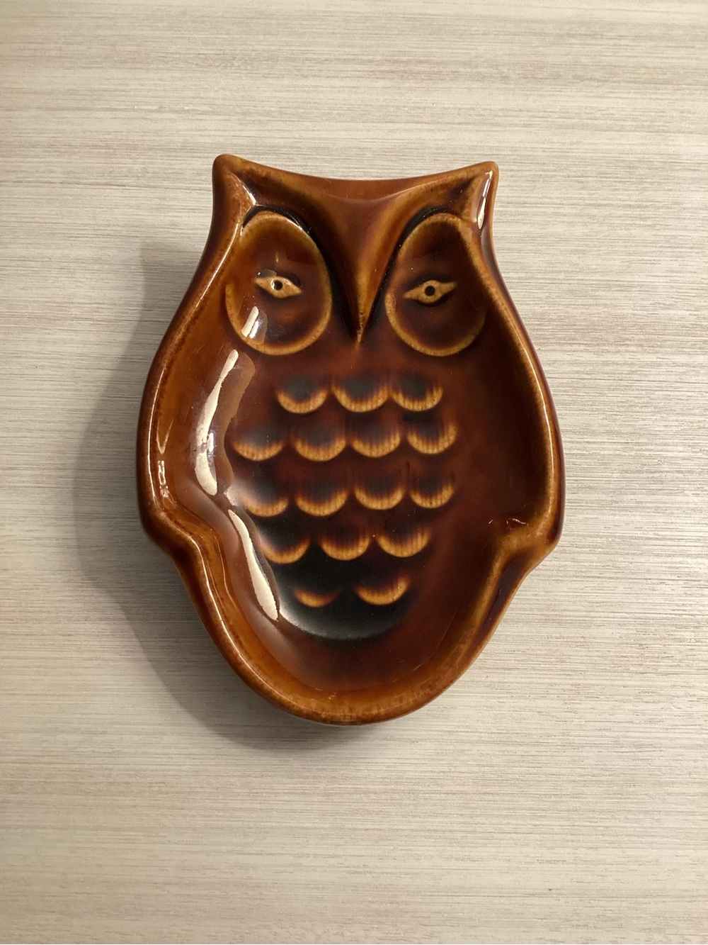Vintage Brown Ceramic Owl Trinket Soap Dish - IEC